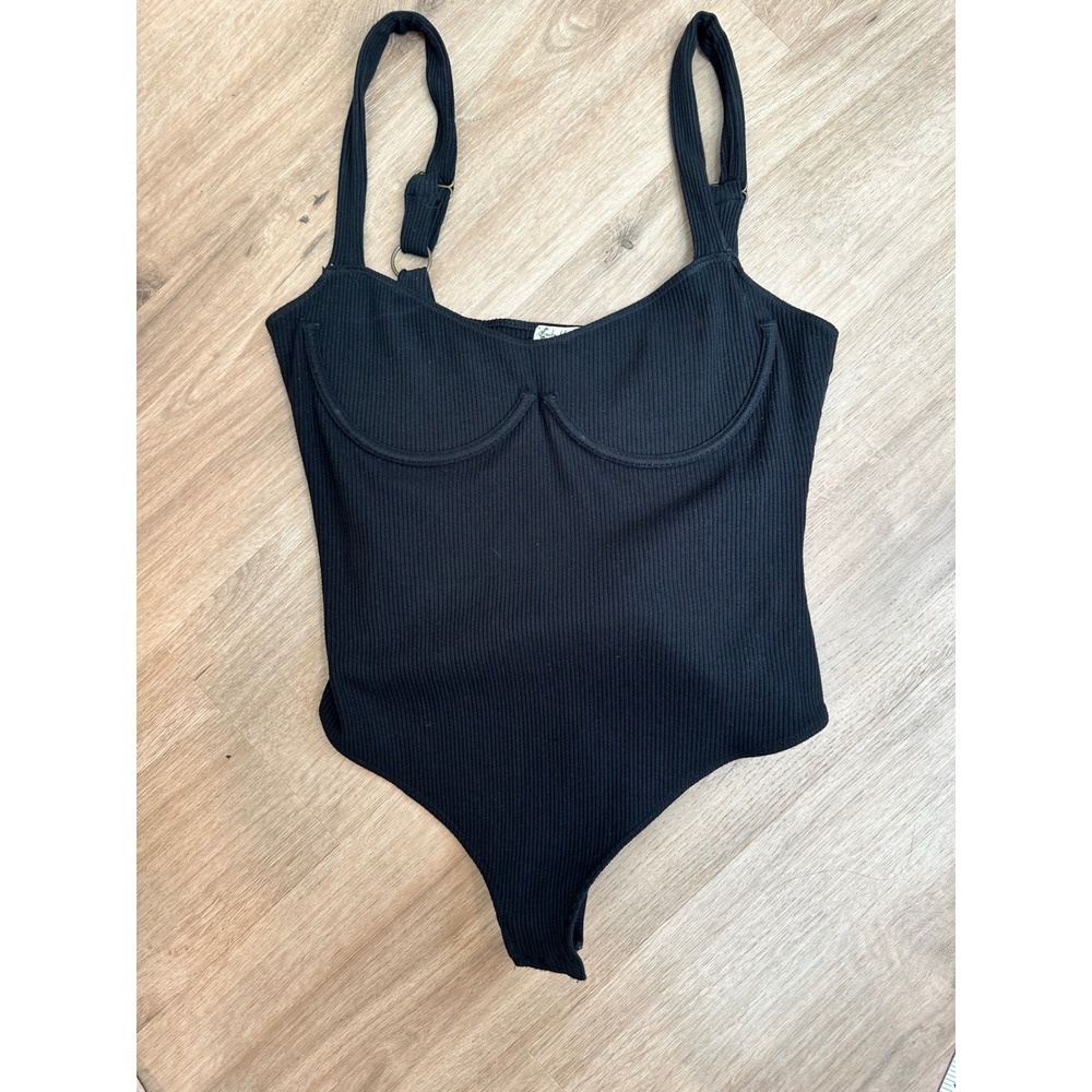 Free People Bodysuit Womens XS Black Ribbed Bustier O-Ring‎ Intimately Sexy Edgy - Picture 13 of 16